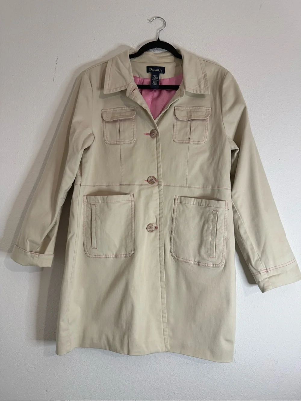 Denim & Co Y2K Safari Trench Car Coat Pink Lining L
